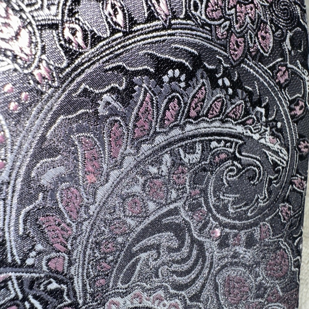Pronto Uomo Couture Necktie Mens OS Grey Pink Paisley‎ Silk Formal Classic Dandy